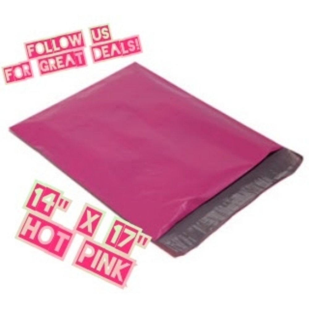 100 Hot Pink Poly Mailers 14x17